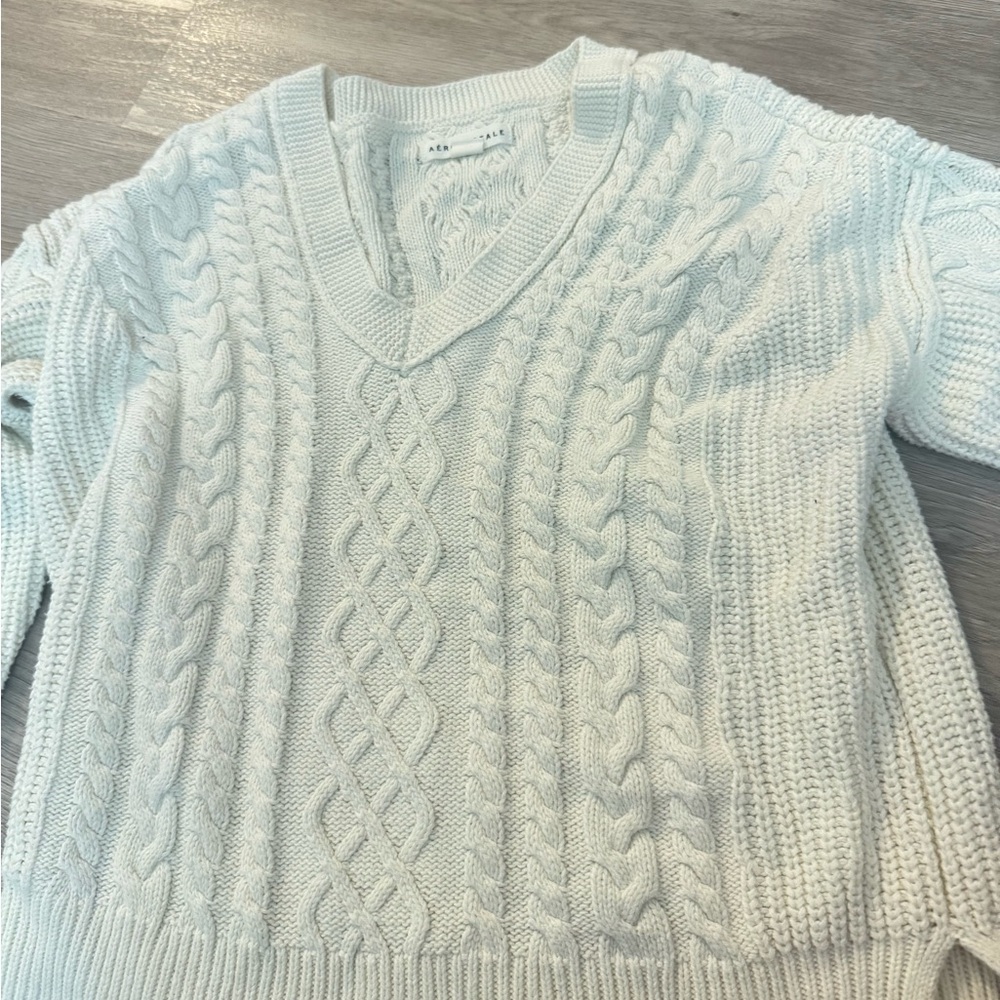 Creamy White Aeropostale Cable Knit Sweater With V Neckline